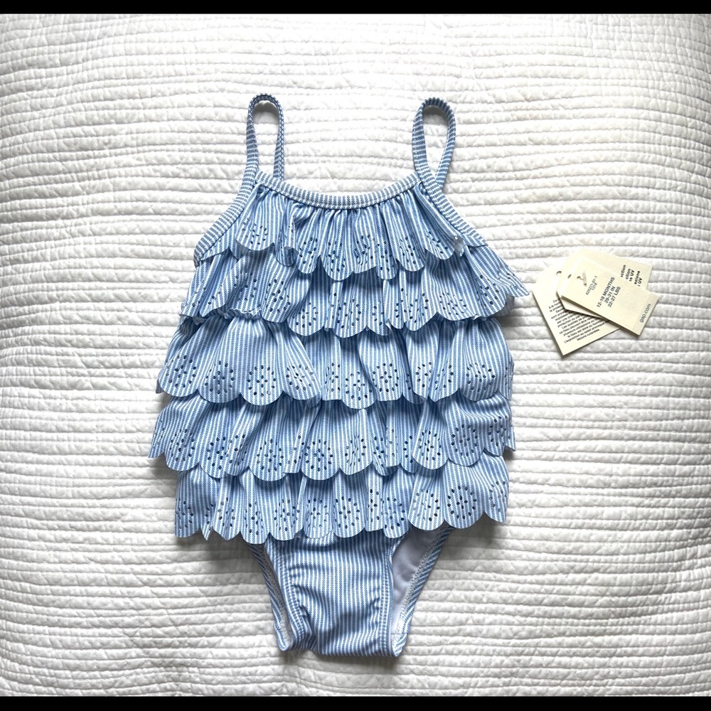 NWT Baby GAP ruffled blue & white stripe